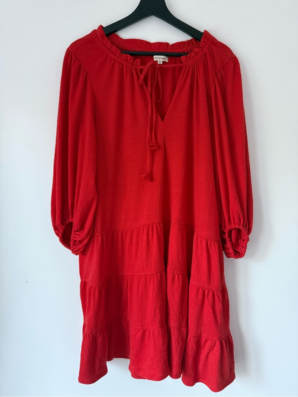 Max Studio Red Tiered Peasant-Style Dress